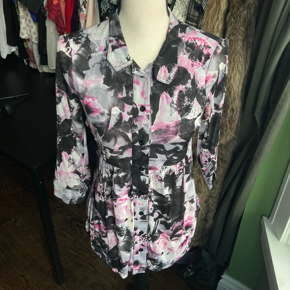 Women's Style & Co. Blouse, Petite, Black & Pink